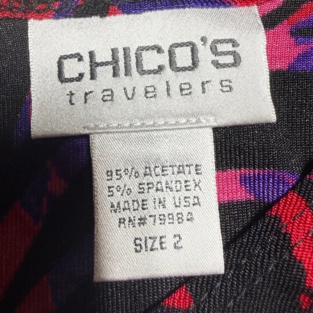 Chicos Travelers Tank Top Size 2 Large Black Red Purple Paisley Scroll Print